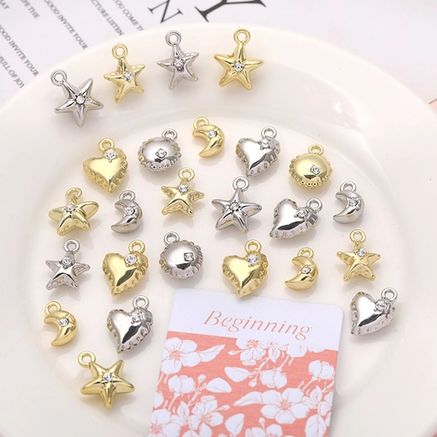 Ciondoli In Lega Con Strass Mini Cuore Stella Luna Pendenti Per DIY Creazione Di Gioielli Accessori Placcati Oro Argento Dainty