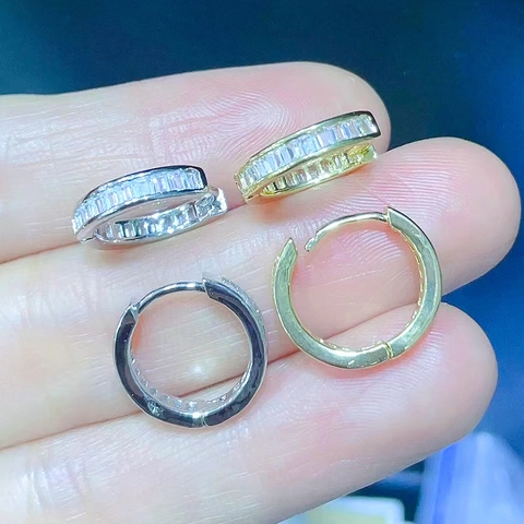 Minimalistische Kupfer Runde Huggie Hoop Ohrringe Für Damen Vergoldete Baguette Strass Verzierte Kleine Kreis Loop Ohrringe