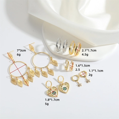 Bohemian Evil Eye Heart Hoop Earrings Copper Zirconia Artificial Pearl Enamel Geometric Drop Jewelry Accessory For Women