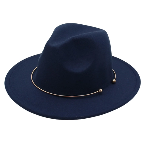 Fedora Hat Vintage Wide Brim Cotton Polyester Felt With Gold Metal Ring Ball Decoration Jazz Style Unisex
