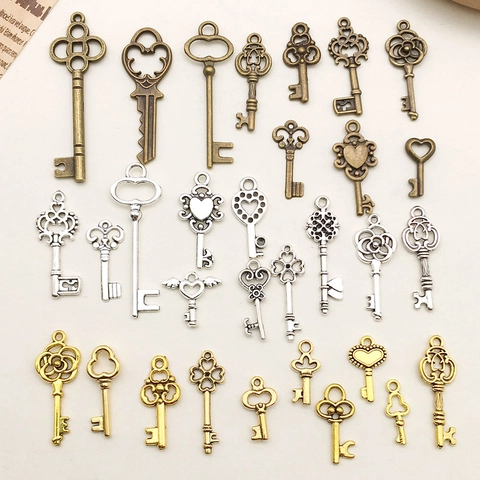 Vintage Schlüssel Anhänger Legierung Hohl Herz Blume Pendants DIY Schmuckherstellung Zubehör Retro Mix Farben Antik Stil