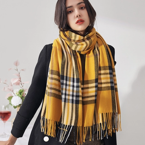 Sciarpa Classica A Quadri Scialle In Imitazione Cashmere Calda Spessa Con Nappe Inverno Stile Britannico Retro