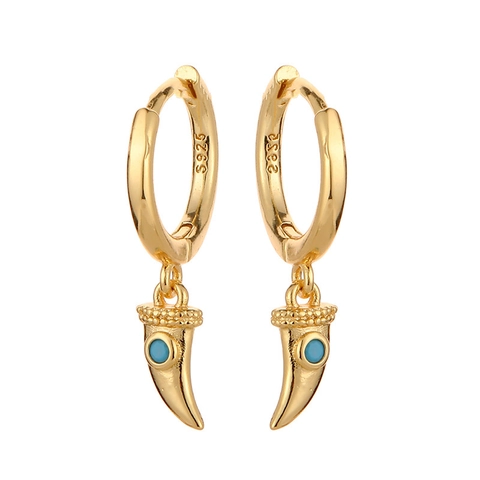 Boucles d'Oreilles Pendantes Uniques Croc de Loup pour Femmes Incrustation de Zirconia Vert Cuivre Tige en Argent Sterling 925 Plaqué Or Argent Bijoux Vintage
