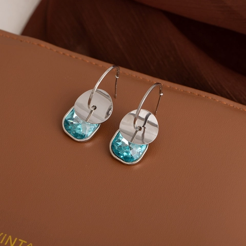 Pendientes De Aleación De Zinc Con Piedra Preciosa Cuadrada Azul Y Poste De Plata Diseño De Burbuja Geométrica Joyería De Moda Mujer