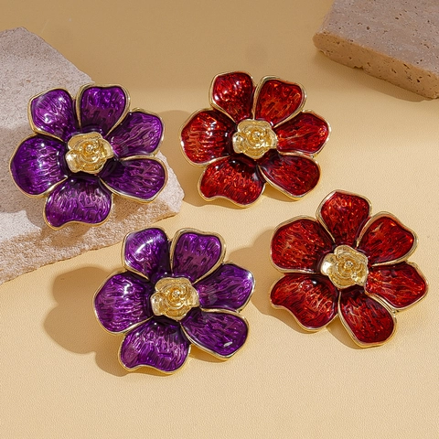 Orecchini A Lobo A Fiore Vintage Lega Smalto Design Floreale Donne Con Perno In Argento Sterling 925