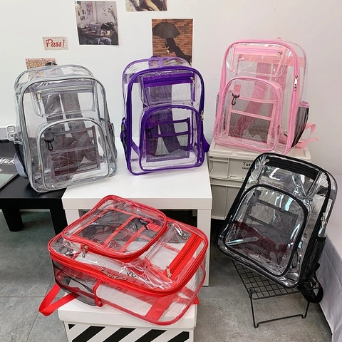 Zaino Trasparente PVC Chiaro Grande Capacità Impermeabile Viaggio Scuola Per Donne Uomini Moda Esterno Sicurezza