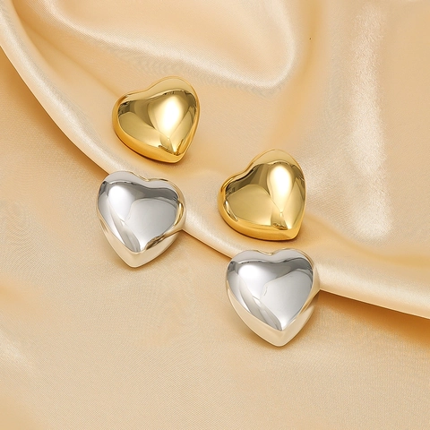 Orecchini A Lobo A Cuore In Acciaio Inossidabile Placcato Oro 18K Tridimensionali Minimalisti Chic Gioielli Per Donna