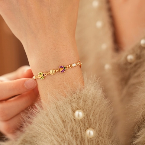 Pulsera De Aleación Vintage Con Dijes De Mariquita De Esmalte Colorido Cadena Dorada Ajustable Joyería De Lujo Retro Para Mujeres