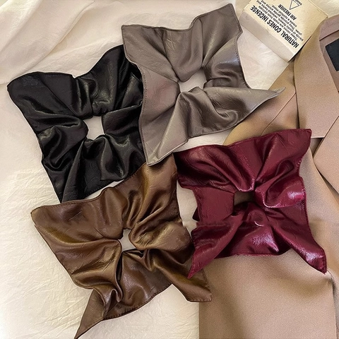 Oversized PU Lederen Scrunchies Geplooide Ruches Haarelastiekjes Hoge Elastiek Paardenstaarthouder Koreaans Elegant Dames