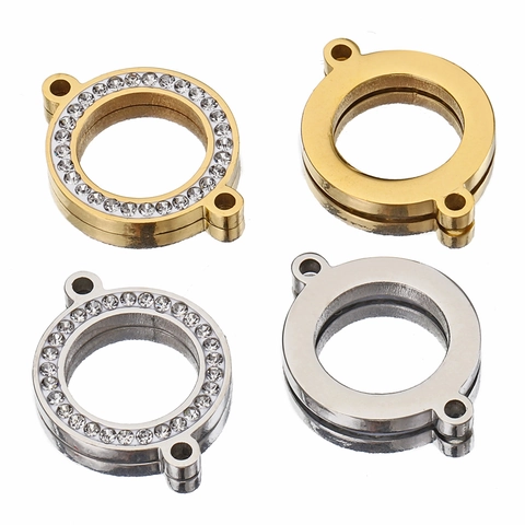 Roestvrijstalen Ronde Cirkel Connector Charms Met Zirkoon Dubbele Lus Voor DIY Sieraden Maken