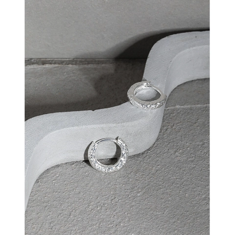 925 Sterling Silver Hammered Texture Hoop Earrings Geometric Hinged Huggie Minimalist Modern Jewelry For Women