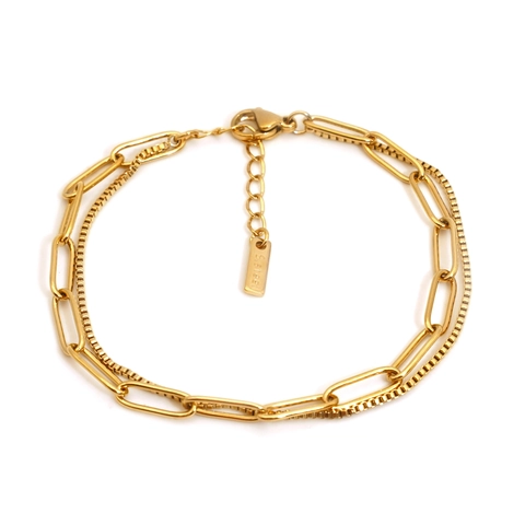 Bracelet Multi Rangs En Acier Inoxydable Minimaliste Chaîne Trombone Et Boîte Style INS Imperméable Hypoallergénique Bijoux