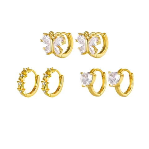 Elegante Kupfer Creolen Mit Funkelndem Zirkonia Schmetterling Herz Stern Formen Vergoldet Huggie Für Damen Schmuck