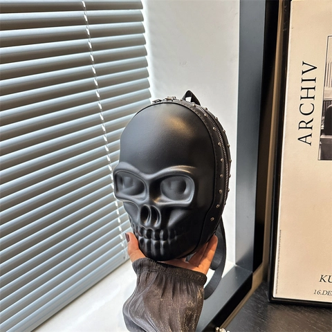 Zaino A Forma Di Teschio 3D Pelle PU Stile Gotico Punk Con Borchie Metalliche Chiusura Lampo Per Donne Halloween