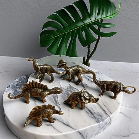 Statuetta Dinosauro Miniatura Metallo Ottone Placcato Statua Animale Giurassico Decorazione Scrivania Tè