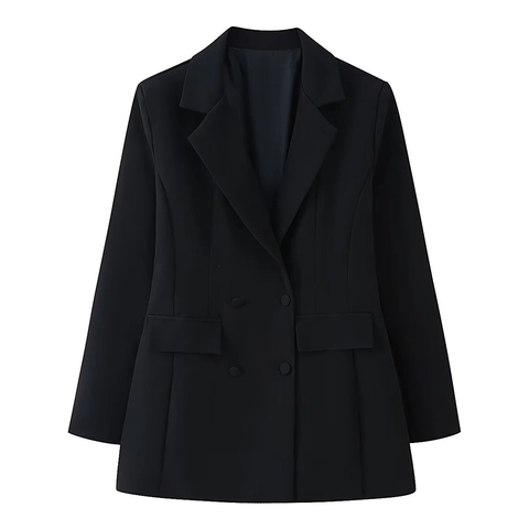 Women Double Breasted Blazer Jacket Slim Fit Long Sleeve Lapel Solid Color Office Lady Fashion Outerwear