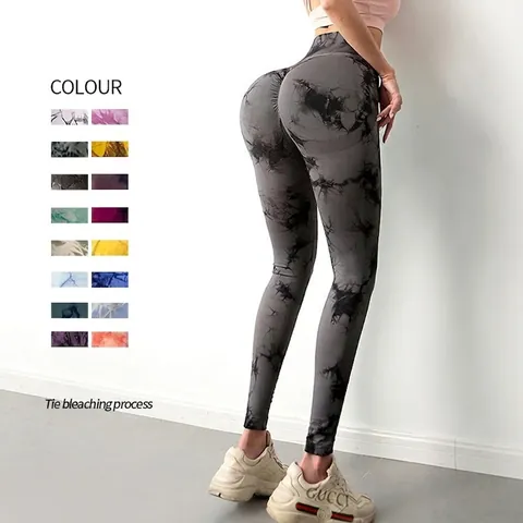 Leggings De Yoga Tie Dye Pour Femmes Taille Haute Sans Couture Butt Lifting Nylon Spandex Fitness Gym Musculation Motif Marbre