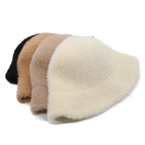 Sombrero De Pescador Invierno Mujer Piel Sintética Cálido Peluche Retro Japonés Color Sólido Ajustable Suave
