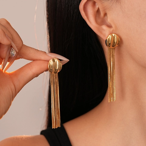 Orecchini Pendenti Con Nappa Lunga In Metallo Geometrico Con Perno In Argento Per Donna Gioielli Eleganti