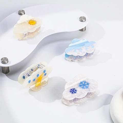 Grande Pince À Cheveux Nuage En Acétate Motifs Météo Soleil Goutte De Pluie Flocon De Neige Pour Femmes Accessoire