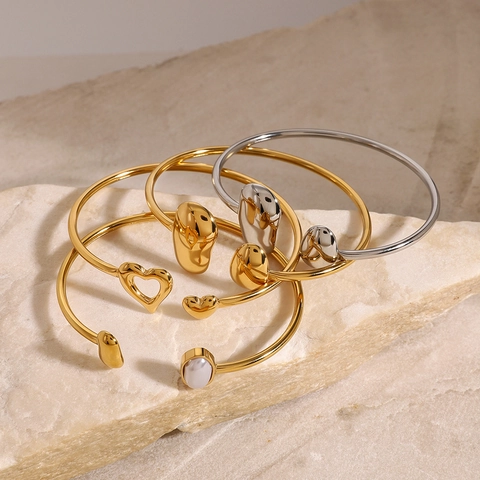 Edelstahl Schmuck Mit Organischen Tropfenformen Verstellbares Offenes Armreif Und Ohrstecker Hypoallergen Und Wasserdicht