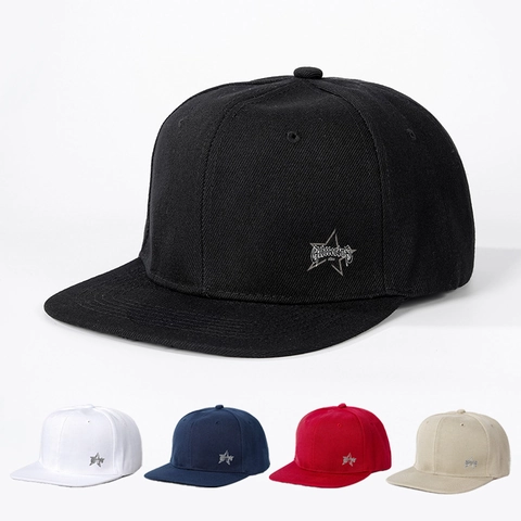 Snapback Baseball Cap Cotton Canvas Flat Brim Star Glittering Letter Embroidery Adjustable Streetwear Hat For Men Women