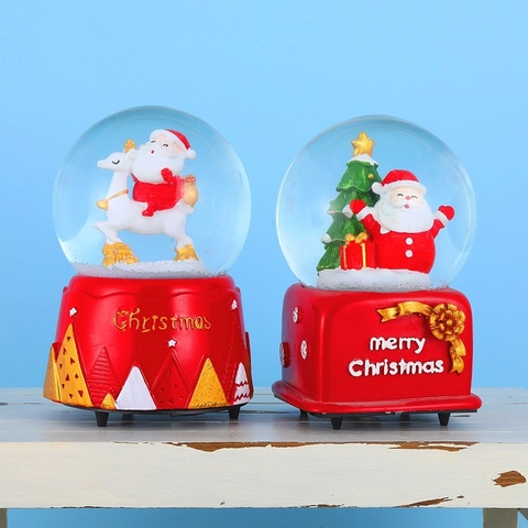Weihnachten Schneekugel Glas Harz Aufziehbar Mechanische Spieluhr Rotierend Weihnachtsmann Schneemann Rentier Deko Geschenk