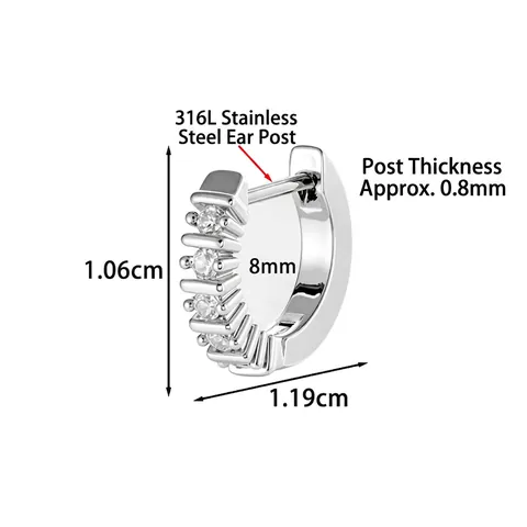 Orecchini Huggie Hoop Micro Pavè Zircone Stile Coreano Gioielli Piercing Geometrici Con Perno In Acciaio Al Titanio 316L