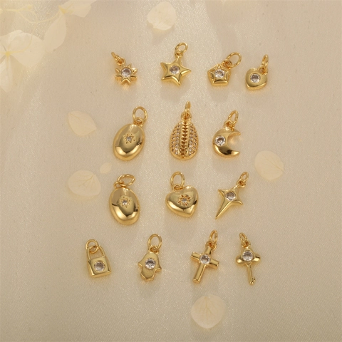 Kleine DIY Charm Anhänger 18K Vergoldetes Kupfer Mit Zirkonia Stern Herz Hand Der Fatima Für Schmuckherstellung