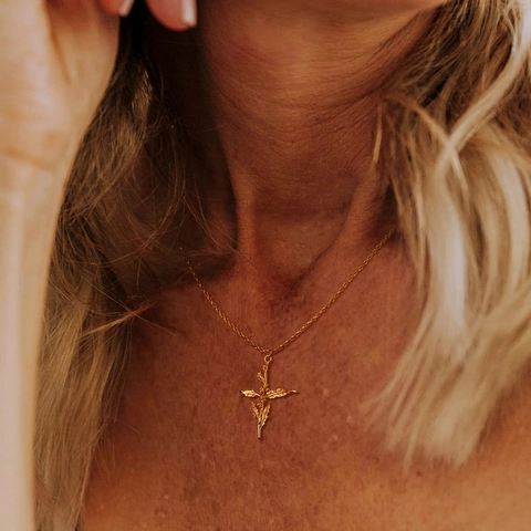 Vintage 14K Gold Plated Copper Birth Month Flower Cross Pendant Necklace For Women Personalized Floral Jewelry Mother Day Gift