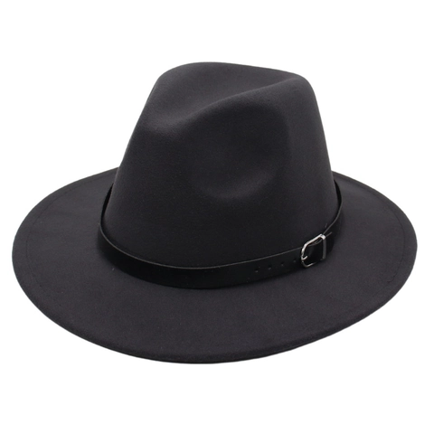 Sombrero Fedora Vintage Ala Ancha Algodón Poliéster Fieltro Jazz Gorra Con Cinturón De Cuero Hebilla De Metal Estilo Británico