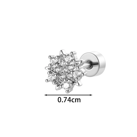 Sneeuwvlok Ster Zirkonia Kraakbeen Piercing Stud Koper Titanium Staal Platte Achterkant Helix Oorbel Voor Dames Heren