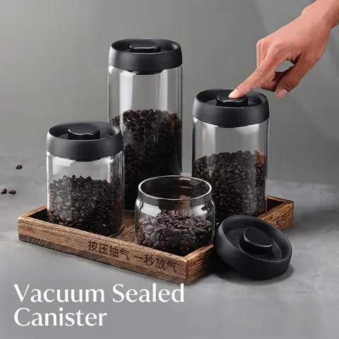 High Borosilicate Glass Vacuum Sealed Jar Press Sealing Airtight Food Storage Canister For Coffee Bean Grain Moisture Proof