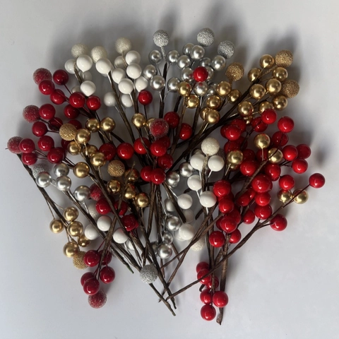 Artificial Berry Stems Metallic Glossy Frosted Foam Berries For Christmas Wedding DIY Wreath Decoration Accessories