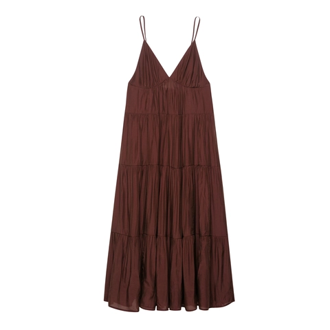 Women Elegant V Neck Tiered Maxi Dress Spaghetti Strap Solid Color Pleated A Line Long Dress Summer Vacation Outfits