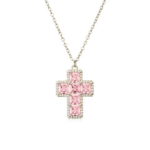 Hip Hop Copper Cross Pendant Necklace For Women Iced Out Square Rhinestone O-Chain Jewelry Gold Silver Plated Religious Gift