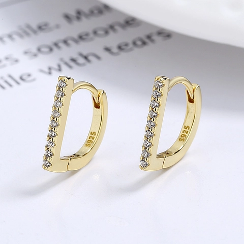 Pendientes De Aro De Plata De Ley 925 En Forma De D Con Circonitas Pavé Joyería De Moda Minimalista