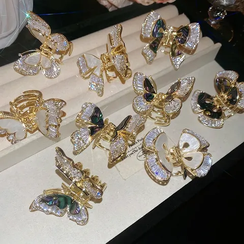 Molletta Per Capelli Farfalla Lega Zircone Madreperla Lucido Grande Pinza Accessorio Capelli Per Donne Stile Elegante