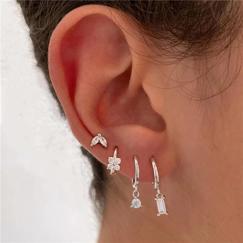 Women Elegant Copper Zirconia Floral Marquise Geometric Stud Earrings And Hoop Earrings Jewelry Collection For Daily Party
