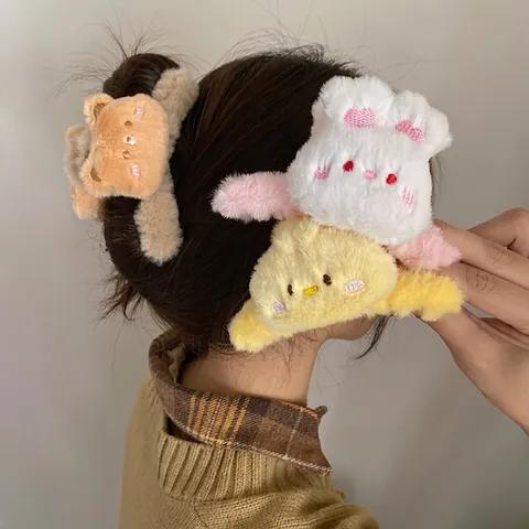 Cartoon Animal Plush Hair Claw Clips Cute Panda Bear Rabbit Shape Faux Fur Hairpins Sweet Headwear For Women Girls