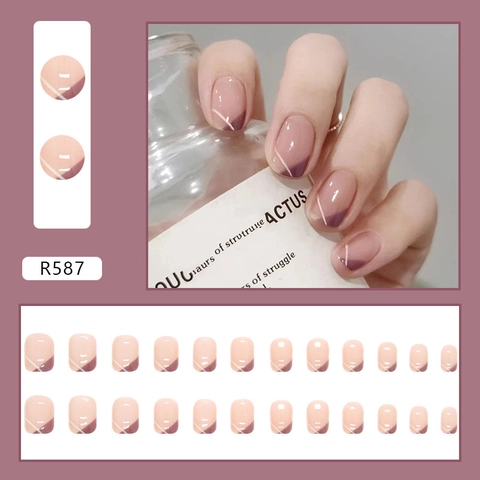 Elegante French Tip Press On Nails Einfaches Lila Geometrisches Dreieck Design Künstliche Falsche Nägel Für Sommer
