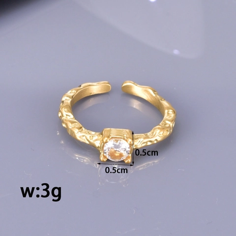 Gehamerde Textuur Ring Roestvrij Staal 18K Verguld Witte Zirkonia Ingelegd Verstelbare Open Vinger Sieraden Voor Vrouwen