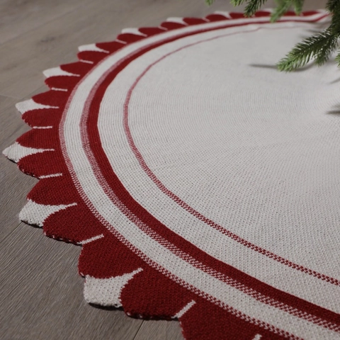 Christmas Tree Skirt Knitted Scalloped Edge Acrylic Soft Round Holiday Home Decor Base Mat
