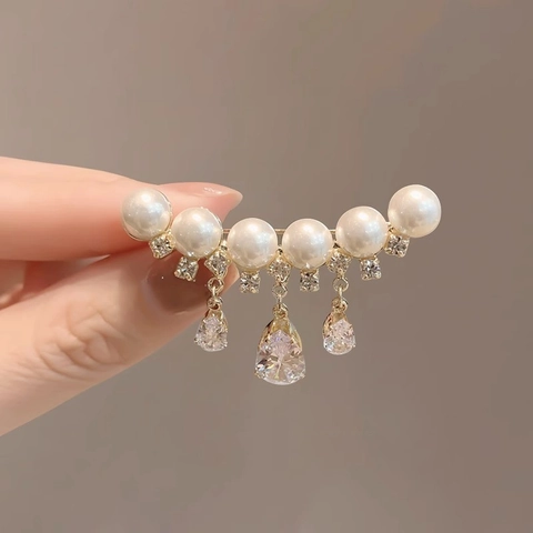 Elegant Alloy Artificial Pearl Tassel Waterdrop Brooch Rhinestone Korean Style Suit Corsage Pin Fashion Jewelry For Women