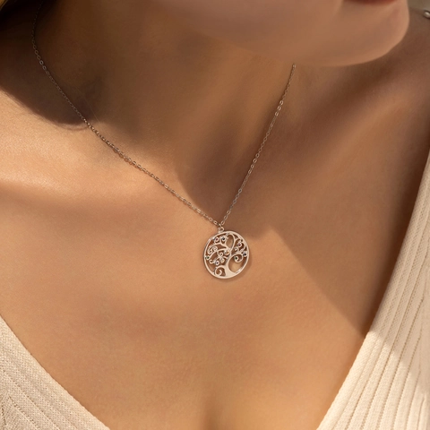 Baum Des Lebens Halskette 925 Sterling Silber Bunte Zirkonia Runder Hohler Anhänger Eleganter Schmuck Für Damen