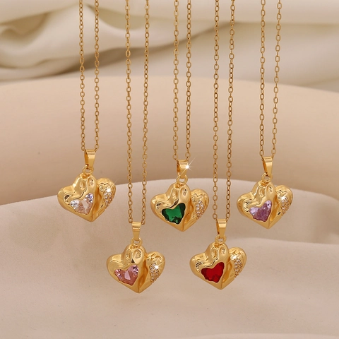 Heart Pendant Necklace Stainless Steel Gold Plated With Colorful Zircon Stones Fashionable Elegant Jewelry For Women