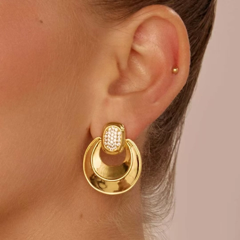 Orecchini A Cerchio A C Luna Con Perla Artificial E CZ Acciaio Inossidabile Placcato Sottovuoto Antiruggine Gioielli Retrò Donna