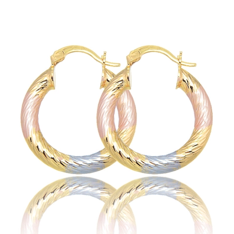 Dames Mode Driekleurige Creolen Messing Verguld Gedraaid Getextureerd Sluiting Sieraden