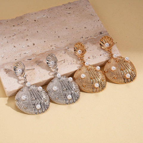 Orecchini A Conchiglia In Lega Con Künstliche Perle Sintetiche E Perno In Argento Gioielli Di Moda Per Vacanze Al Mare Per Donne