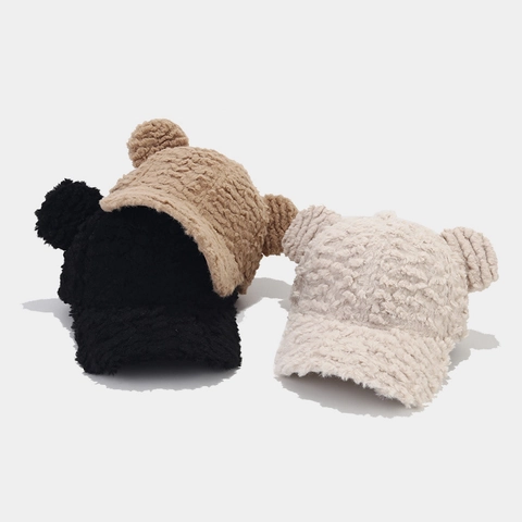 Gorra De Béisbol De Peluche Teddy Con Orejas De Oso Forro Polar Sherpa Cálida Invierno Para Mujer